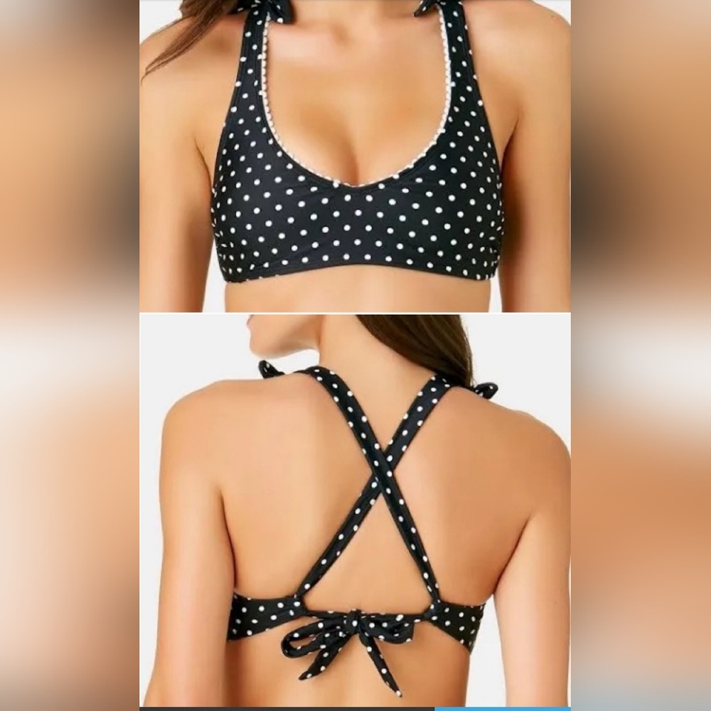 California Waves Polka Dot Cross-Back Bikini Top (only), Size L